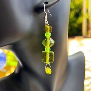 Vintage Green Art Glass Statement Earrings